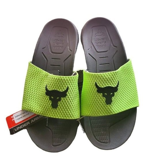 Under Armour Project Rock‎ Slides Sandals Men's Size 12 Michelin Lime Green Neon - Picture 1 of 3
